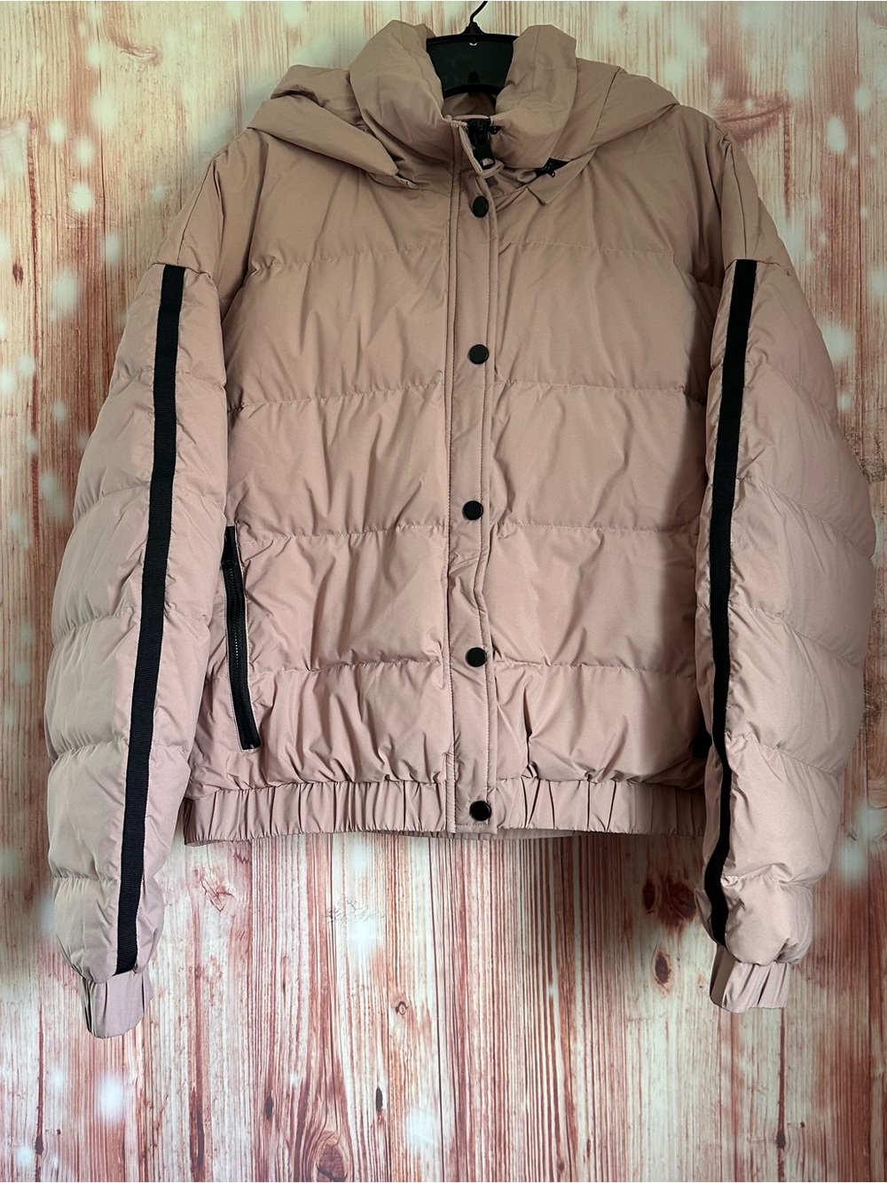 Halara Blush Pink Cropped Black Trim Puffer Winter Coat Jacket Size XL
